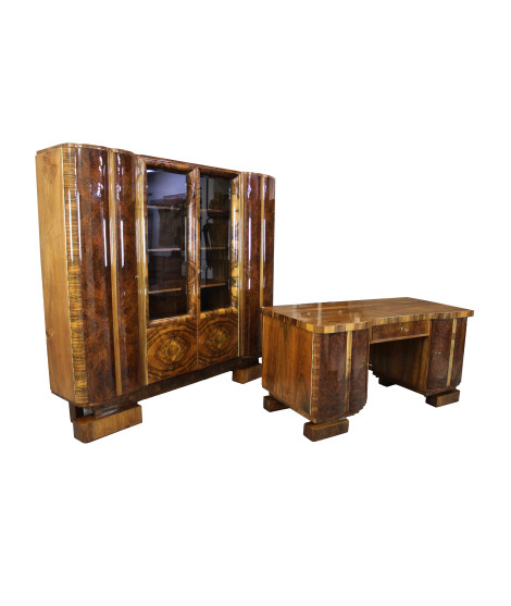 Piękny gabinet art - deco po renowacji / biurko i biblioteka / orzech