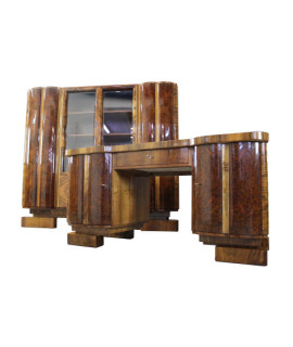 Piękny gabinet art - deco po renowacji / biurko i biblioteka / orzech