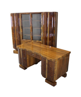 Piękny gabinet art - deco po renowacji / biurko i biblioteka / orzech