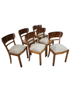 Sześć pięknych krzeseł Art - Deco w orzechu / 6 szt antyki