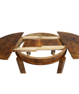 Duży, rozkładany stół Art - Deco w orzechu / po renowacji średnica 124 cm